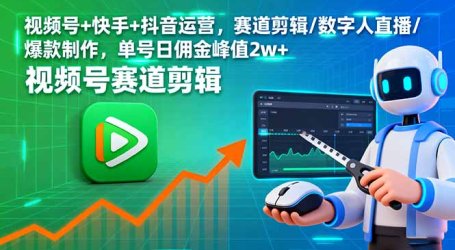 视频号+快手+抖音运营，赛道剪辑/数字人直播/爆款制作，单号日佣金峰值2w+