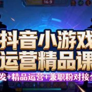 【抖音小游戏精品运营课】小白也可以操作,从0开始学小游戏运营,操作…