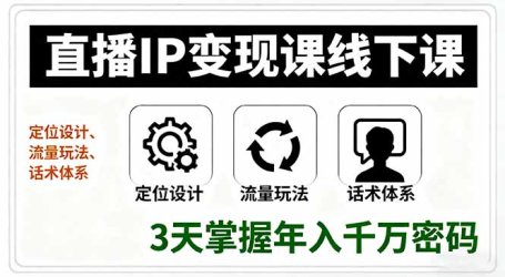 直播IP变现课线下课，定位设计、流量玩法、话术体系，3天掌握年入千万密码