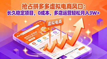 抢占拼多多虚拟电商风口：长久稳定项目，0成本，多店运营轻松月入3W+