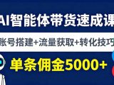 AI智能体带货速成课，账号搭建+流量获取+转化技巧，单条佣金5000+