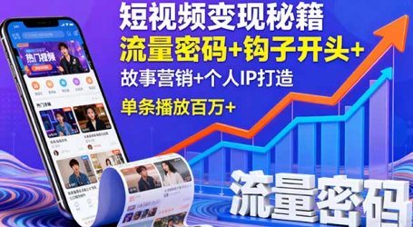 短视频变现秘籍，流量密码+钩子开头+故事营销+个人IP打造，单条播放百万+