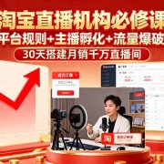 淘宝直播机构必修课：平台规则/主播孵化/流量爆破,30天搭建月销千万直播间