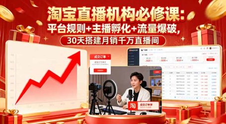 淘宝直播机构必修课：平台规则/主播孵化/流量爆破,30天搭建月销千万直播间