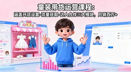 童装带货运营课程：涵盖开店设置-流量获取-达人合作三大模块，月销百万+