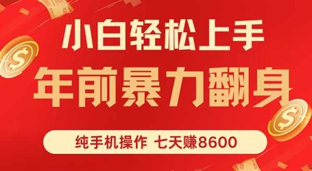 七天狂赚8600,小白纯手机操作,日入1000+