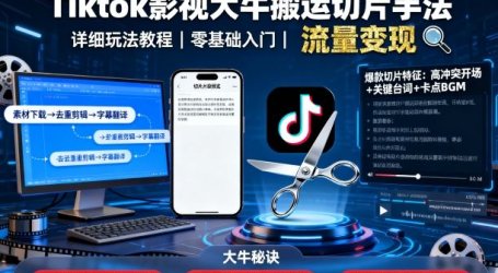 Tiktok影视大牛搬运切片手法,详细玩法教程