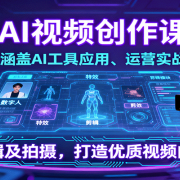 AI视频创作课,涵盖AI工具应用、运营实战、剪辑及拍摄,打造优质视频内容