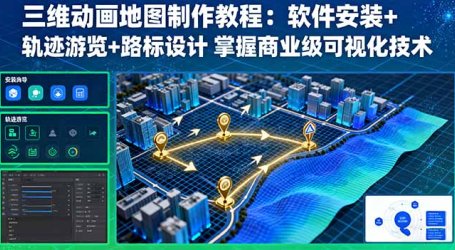 三维动画地图制作教程:软件安装+轨迹游览+路标设计 掌握商业级可视化技术