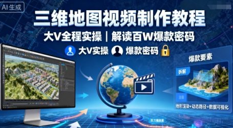 三维地图视频制作教程,大V全程实操,解读百W爆款密码