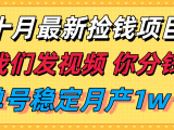 十月最强无门槛捡钱项目,支付宝分成代运营,我们干活,你分钱!单号月产1w+