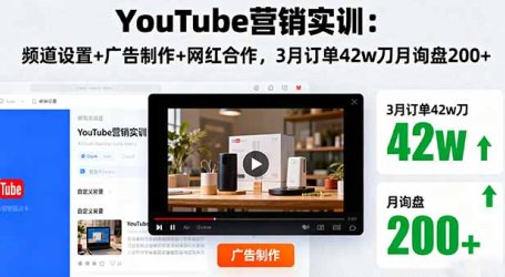 YouTube营销实训:频道设置+广告制作+网红合作,3月订单42w刀月询盘200+