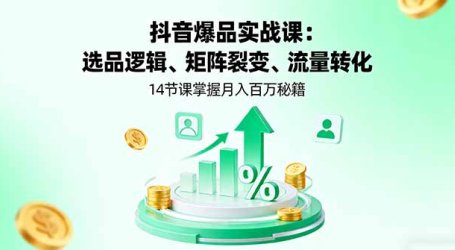 抖音爆品实战课：选品逻辑、矩阵裂变、流量转化，14节课掌握月入百万秘籍