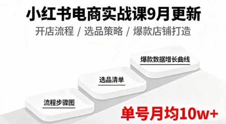 小红书电商实战课9月更新，开店流程/选品策略/爆款店铺打造，单号月均10w+