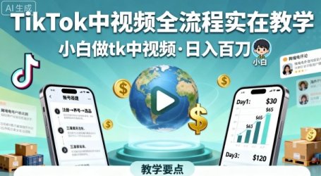 TikTok中视频全流程实操教学，小白做tk中视频，日入百刀