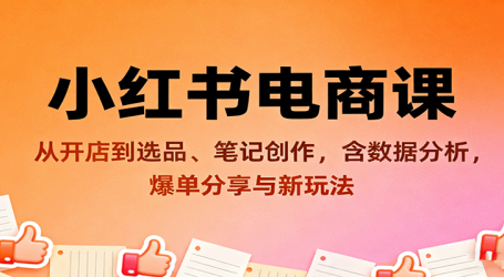 小红书电商课：从开店到选品、笔记创作，含数据分析，爆单分享与新玩法
