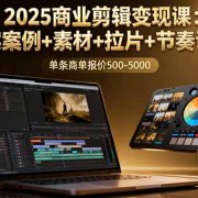 2025商业剪辑变现课：真实案例+素材+拉片+节奏调色，单条商单报价500-5000