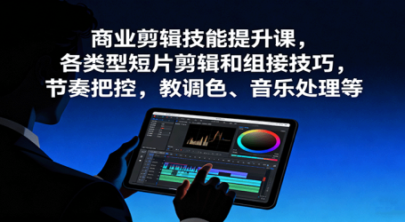 商业剪辑技能提升课,各类型短片剪辑和组接技巧,节奏把控,教调色、音乐处理等