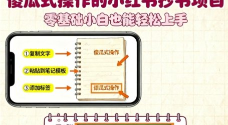 傻瓜式操作的小红书抄书项目，会复制粘贴就行，零基础小白也能一天3张