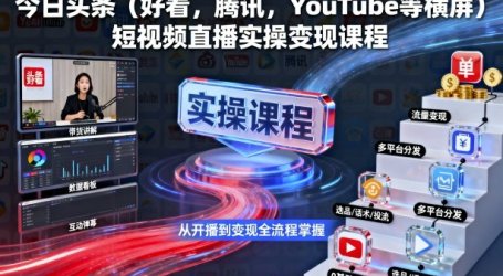 今日头条(好看，腾讯，YouTube等横屏)短视频直播实操变现课程