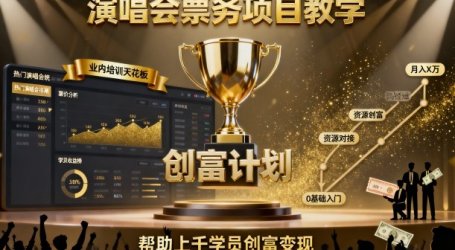 演唱会票务项目教学,业内培训天花板,帮助上千学员创富变现