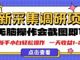 新版采集调研项目,截图上传即可,无脑操作,日收益1-2张