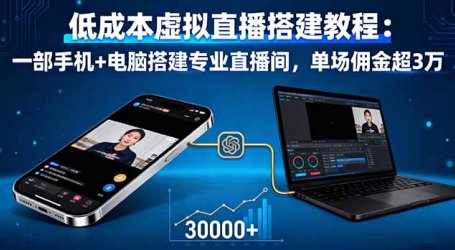 低成本虚拟直播搭建教程：一部手机+电脑搭建专业直播间，单场佣金超3万