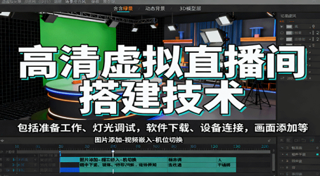 高清虚拟直播间搭建技术，包括准备工作、灯光调试，软件下载、设备连接，画面添加等