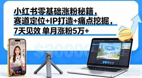小红书零基础涨粉秘籍，赛道定位+IP打造+痛点挖掘，7天见效 单月涨粉5万+