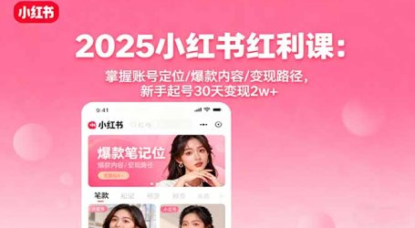 2025小红书红利课：掌握账号定位/爆款内容/变现路径，新手起号30天变现2w+