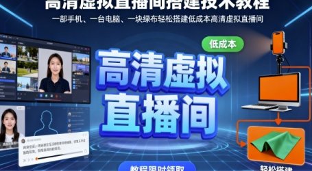 高清虚拟直播间搭建技术教程，一部手机、一台电脑、一块绿布轻松搭建低成本高清虚拟直播间