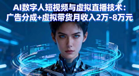 AI数字人短视频与虚拟直播技术：广告分成+虚拟带货月收入2万-8万元