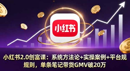 小红书2.0创富课：系统方法论+实操案例+平台规则，单条笔记带货GMV破20万