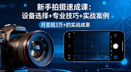 新手拍摄速成课,设备选择+专业技巧+实战案例,月变现3万+的实战成果