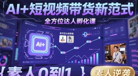 AI+短视频带货新范式全方位达人孵化课，素人也可以从0到1，全方位认知短视频带货