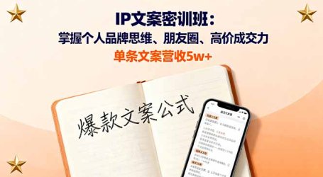 IP文案密训班:掌握个人品牌思维、朋友圈、高价成交力,单条文案营收5w+
