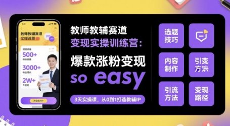教师教辅赛道变现实操训练营，爆款涨粉变现so easy