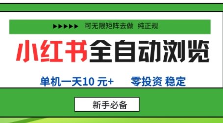 小红书全自动浏览项目，零投资，全程手机去跑，单账号一天10米+，可无限矩阵去做【揭秘】