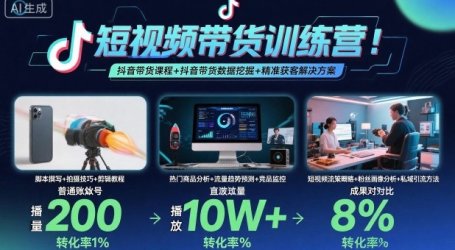 短视频带货训练营，抖音带货课程+抖音带货数据挖掘+精准获客解决方案