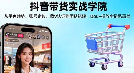 抖音带货实战学院:从平台趋势/账号定位/蓝V认证到团队搭建/Dou+投放全链路