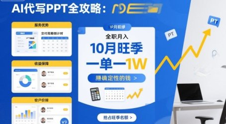 AI代写PPT全攻略，10月旺季，一单一结，全职月入1W，賺确定性的钱