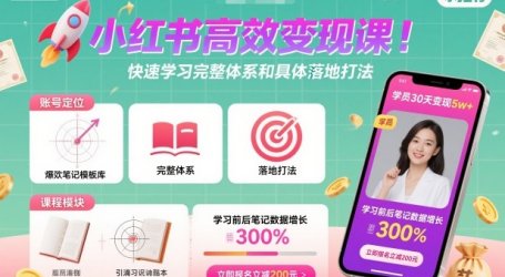 小红书高效变现课，快速学习小红书完整体系和具体落地打法
