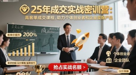 25年成交实战密训营,高客单成交课程,助力个体创业者和企业卖爆产品