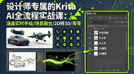 设计师专属的Krita AI全流程实战课:涵盖实时手绘/场景融合/2D转3D/等等