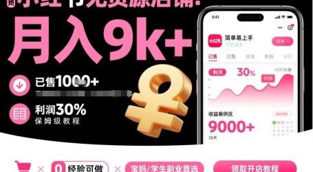 小红书无货源店铺项目，简单易上手，月入9k+，保姆级教程