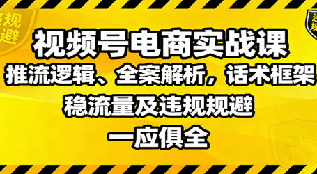 视频号电商实战课：推流逻辑、全案解析，话术框架，稳流量及违规规避等