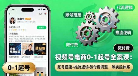 视频号电商0-1起号全案课：账号搭建+推流逻辑+微付费调整，等实操体系