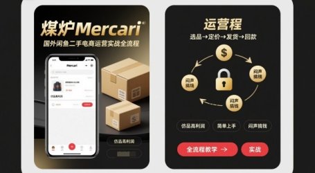 煤炉Mercari国外闲鱼二手电商运营实战全流程，仿品高利润，简单上手，闷声搞钱