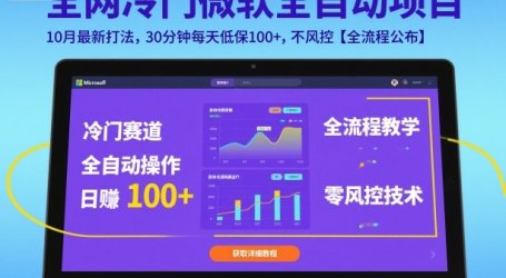 全网冷门微软全自动挂G项目,10月最新打法,30分钟每天低保100+,不风控【全流程公布】【揭秘】