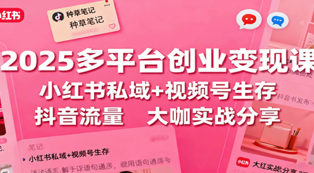 2025多平台创业变现课：小红书私域+视频号生存+抖音流量，大咖实战分享